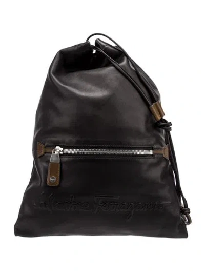 Pre-owned Ferragamo Leather Backpack In Black