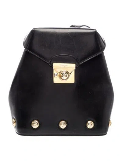 Pre-owned Ferragamo Leather Backpack In Black