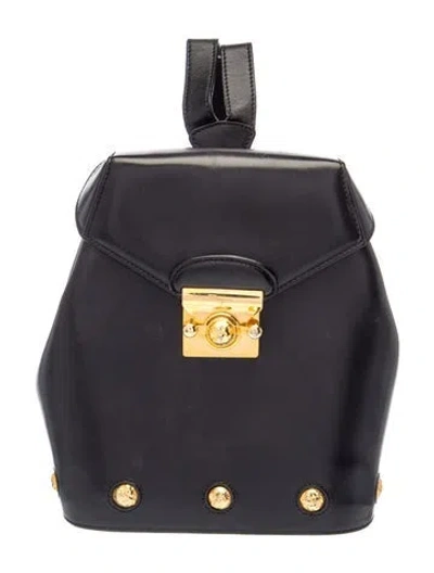 Pre-owned Ferragamo Leather Backpack In Black