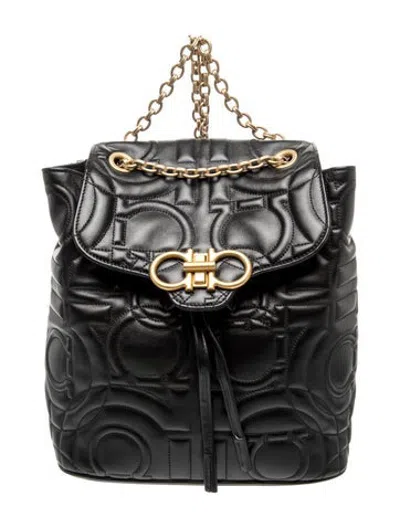 Pre-owned Ferragamo Leather Backpack In Black