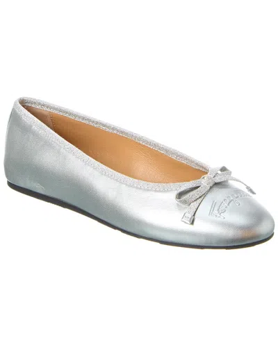 Ferragamo Leather Ballerina Flat In Gray