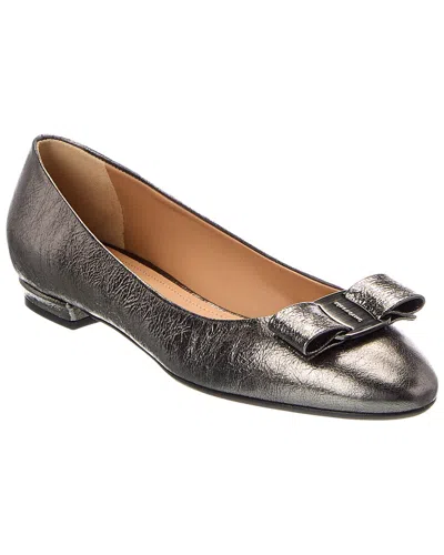 Ferragamo Vara Crackled Metallic Leather Ballerina Flat In Gray