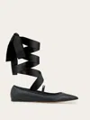 Ferragamo Carice Satin Ribbon Tapered Ballerinas In Black In Black