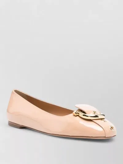 Ferragamo Leather Ballerina Shoes Gold Tone Buckle In Neutral