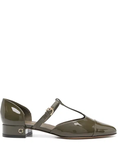 Ferragamo Leather Ballerina Shoes In Grey