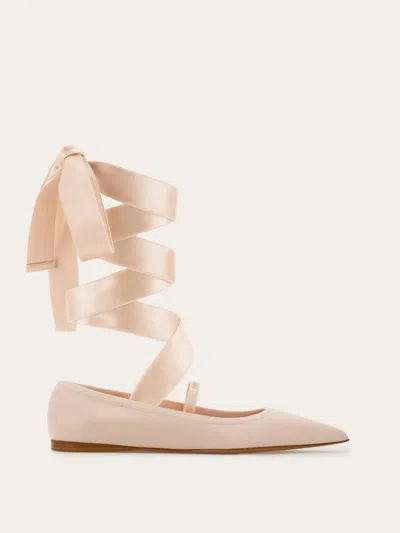 Ferragamo Women Carice Ballet Flat With Ankle Ribbon In Pink