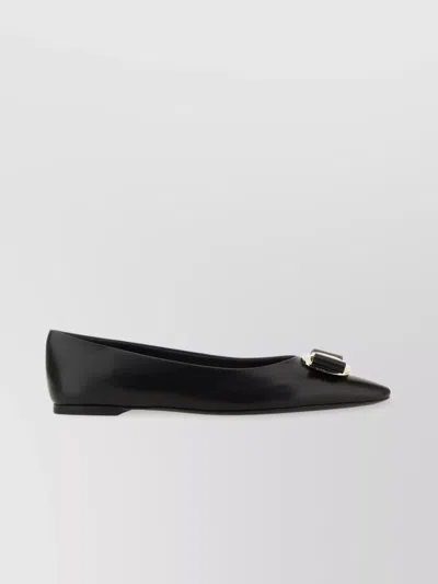Ferragamo Leather Ballerinas Metal Bow In Black