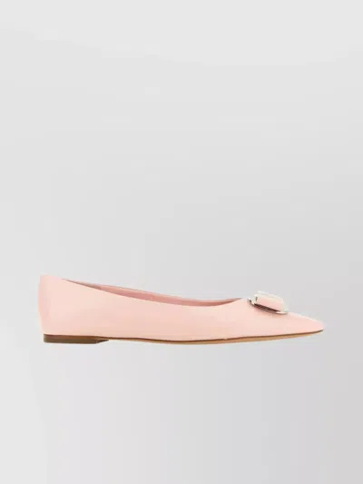 Ferragamo Leather Ballerinas With Buckle And Logoed Bow