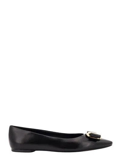 Ferragamo Leather Ballerinas With Iconic Vara Bow In Black