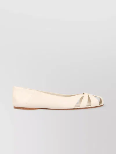 Ferragamo Leather Ballet Flats Featuring Cut-out Design In White