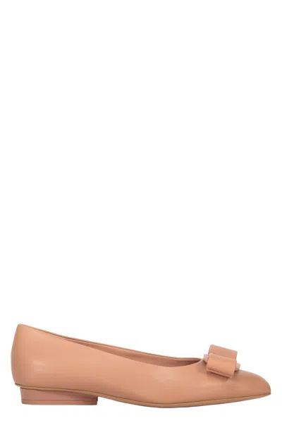 Ferragamo Leather Ballet Flats With Logo In Pink