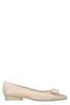 Ferragamo Leather Ballet Flats With Logo In Neutral