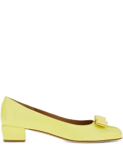 Ferragamo Leather Ballet Flats In Yellow