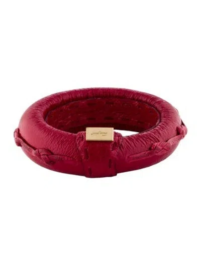 Pre-owned Ferragamo Leather Bangle Bracelet, 7.75" In Red