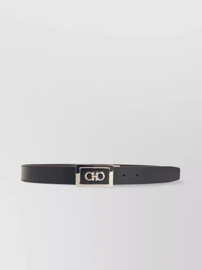 Ferragamo Leather Belt Adjustable Buckle Detail In Black
