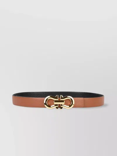 Ferragamo Leather Belt Adjustable Gold-tone Buckle In Brown