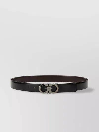 Ferragamo Leather Belt Adjustable Length Metal Buckle In Black
