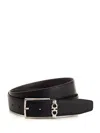 Ferragamo Black Reversible Belt With Gancini Buckle Belt In Grained Leather Man In Black