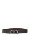 Ferragamo Salvatore  Man's Bicolor Leather Belt With Logo Buckle In Black