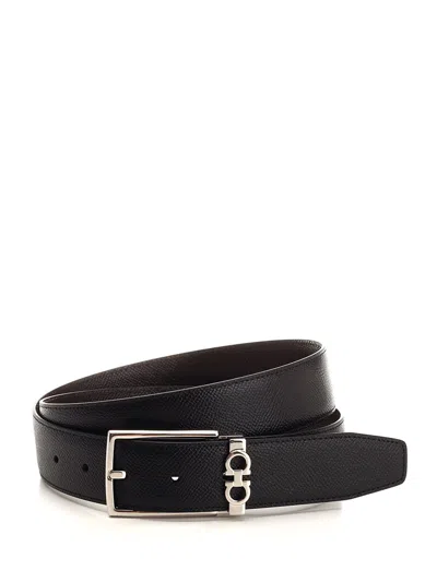 Ferragamo Black Reversible Belt With Gancini Buckle Belt