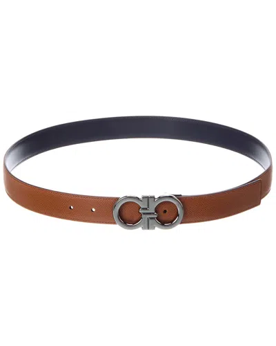 Ferragamo Gancini Leather Reversible Belt Adjustable Length In Brown