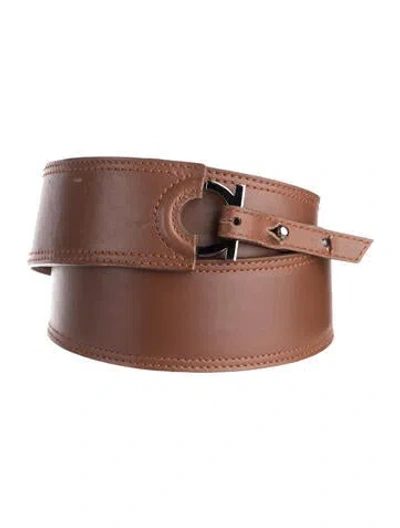 Pre-owned Ferragamo Leather Belt Kit In Brown