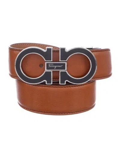 Pre-owned Ferragamo Leather Belt Kit In Brown