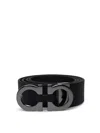 Ferragamo Hammered Leather Reversible Belt In Negro