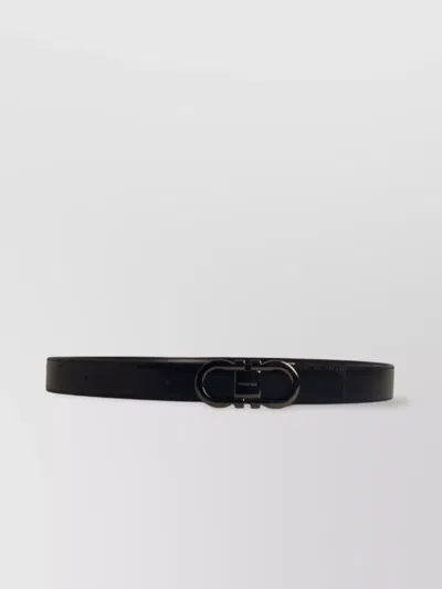 Ferragamo Leather Belt With Adjustable Length And Metal Buckle In Black