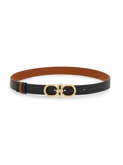 Ferragamo Leather Belt With Contrasting Interior And Gold-tone Buckle In Brown