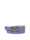 Ferragamo Leather Belt With Embellished Gancino Buckle In Blue