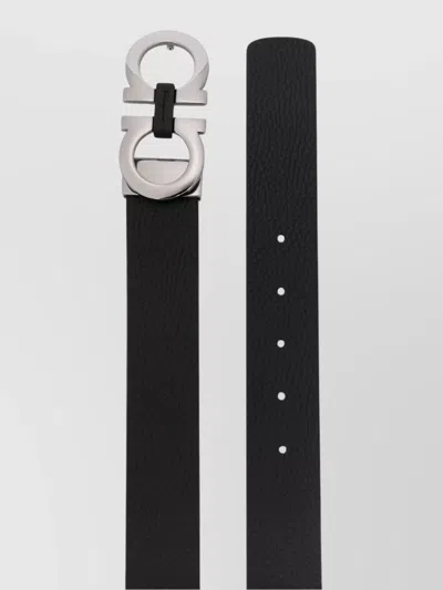 Ferragamo Leather Belt With Gancini Buckle And Adjustable Length In Black