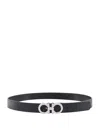 Ferragamo Leather Belt With Gancini Embossed Motif In Black