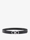 Ferragamo Leather Belt With Gancini Embossed Motif In Black