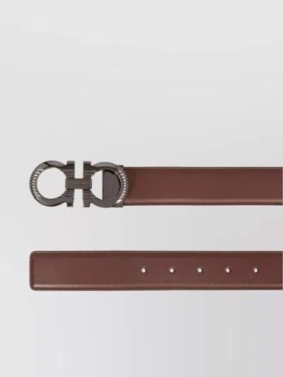 Ferragamo Leather Belt With Reversible Metal Buckle