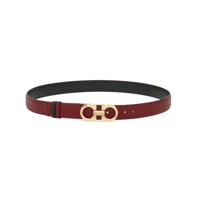 Ferragamo Reversible Belt With Gold-tone Buckle Hooks In Burgundy