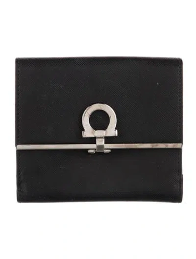 Pre-owned Ferragamo Leather Bifold Wallet In Black