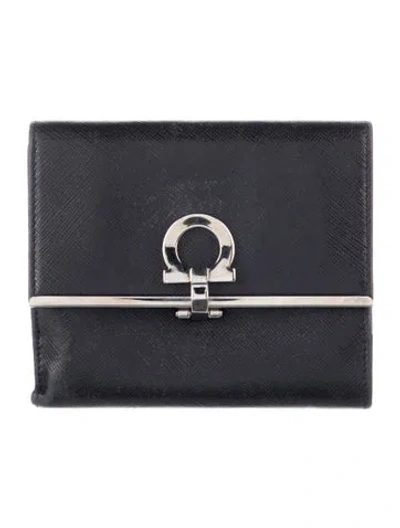 Pre-owned Ferragamo Leather Bifold Wallet In Black