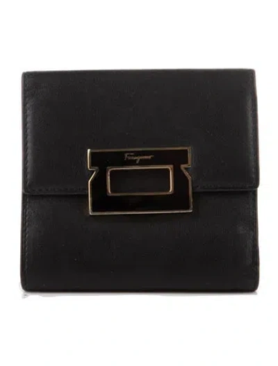 Pre-owned Ferragamo Leather Bifold Wallet In Black