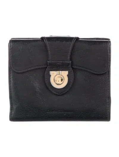 Pre-owned Ferragamo Leather Bifold Wallet In Black