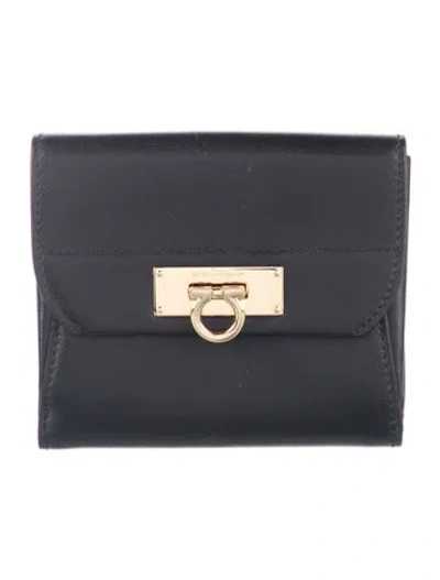 Pre-owned Ferragamo Leather Bifold Wallet In Black