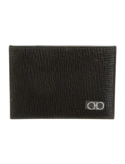 Pre-owned Ferragamo Leather Bifold Wallet In Black/blue