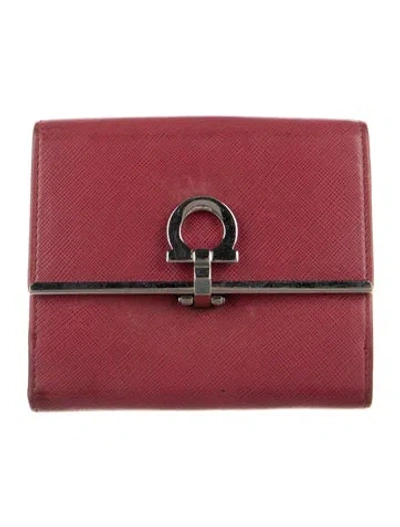 Pre-owned Ferragamo Leather Bifold Wallet In Red