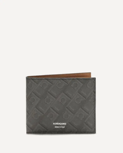 Ferragamo Leather Bifold Wallet With Gancini Pattern In Gray