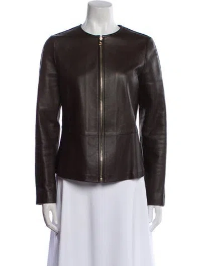 Pre-owned Ferragamo Leather Biker Jacket In Brown