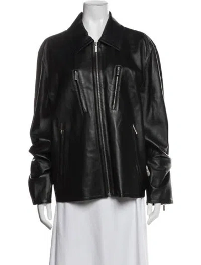Pre-owned Ferragamo Leather Biker Jacket In Green