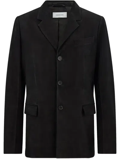 Ferragamo Leather Blazer In Black