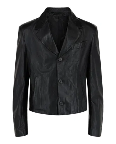 Ferragamo Leather Blazer In Black