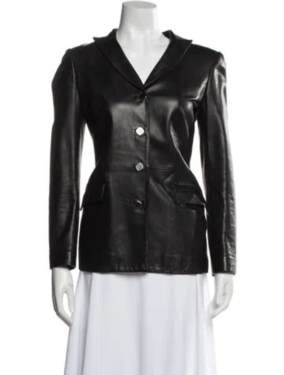 Pre-owned Ferragamo Leather Blazer In Black