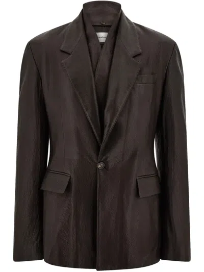 Ferragamo Grainy Leather Blazer In Brown